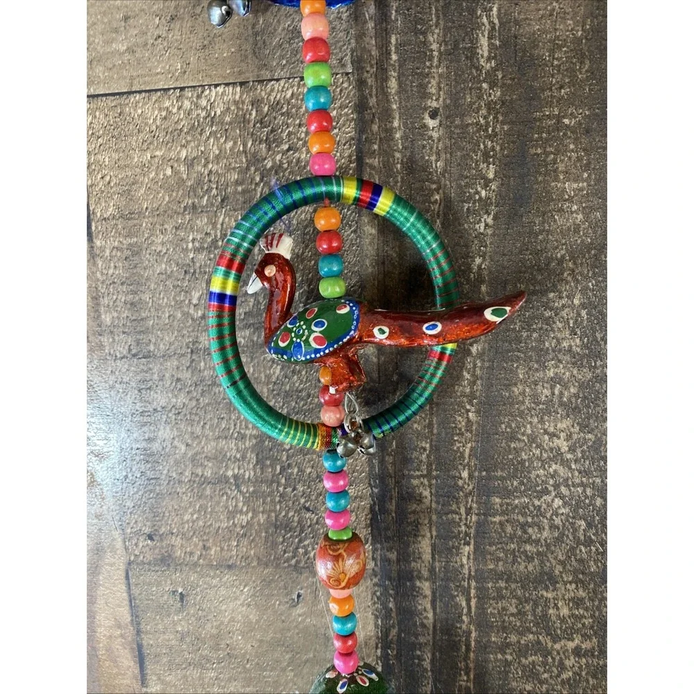 India‎ Door Wall Hanging Hand Painted Brass Bells Beads Bird Toran Decor Garland